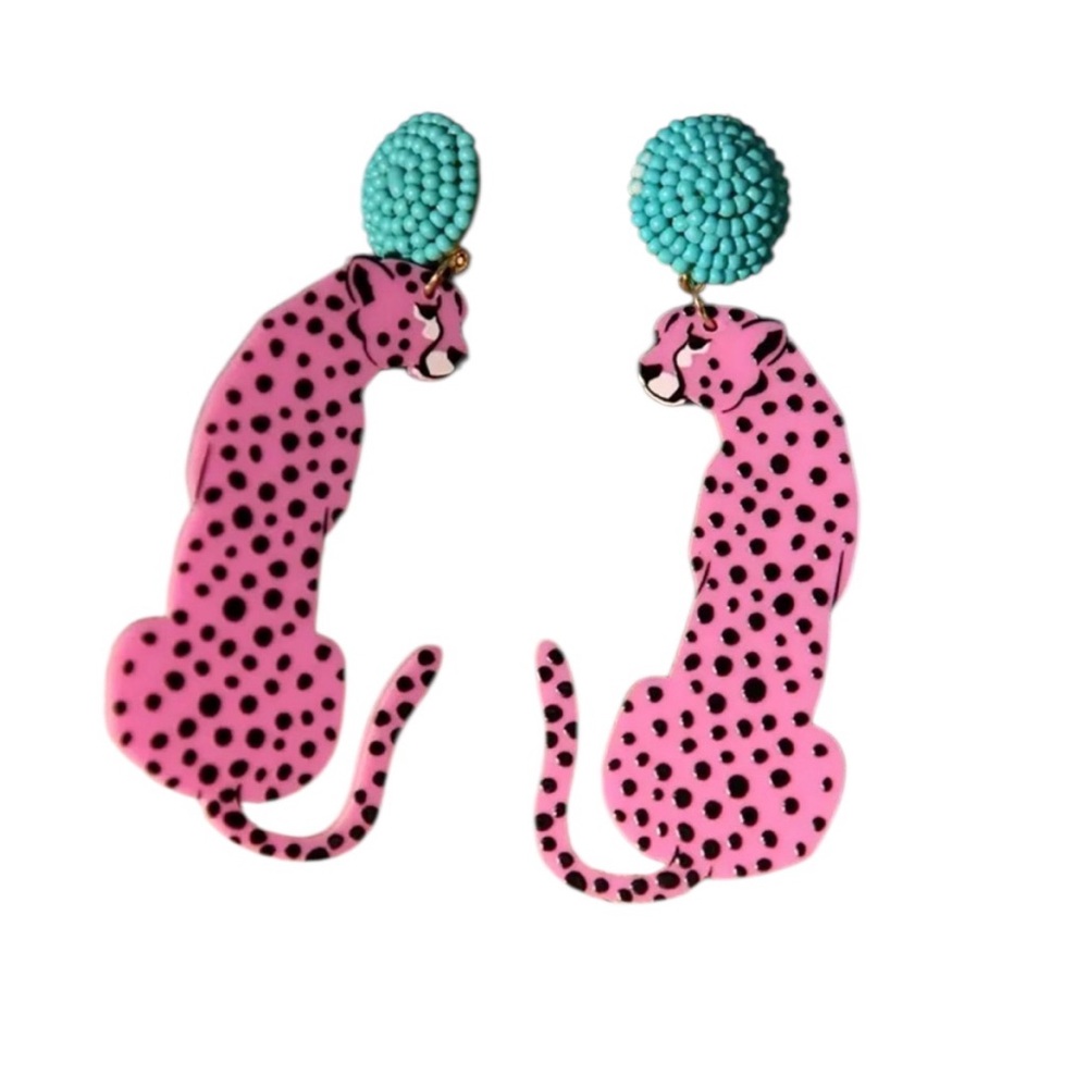 Pink Leopard Dangle Earrings